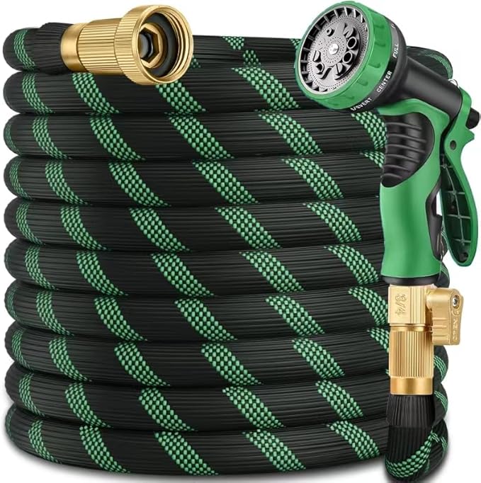 50 ft Heavy Duty Garden Hose - Super Flexible Leader Water Hose with 10 Pattern Spray Nozzle,Hybrid Rubber Hose Car Wash Pipe,3/4'' Solid Brass Conne