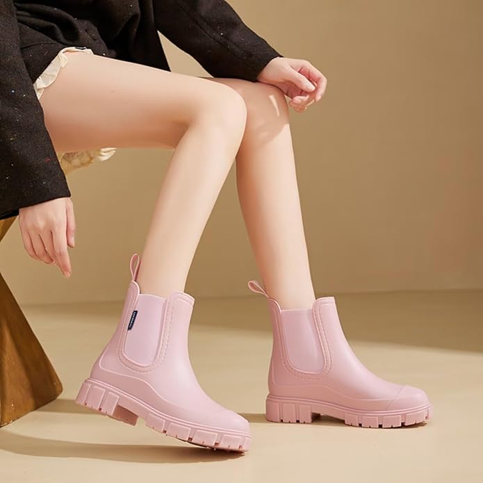 Short Rain Boots Women Waterproof Ankle Rainboots Fashion Chelsea Boots Non-Slip Garden Shoes for Outdoor Work Booties