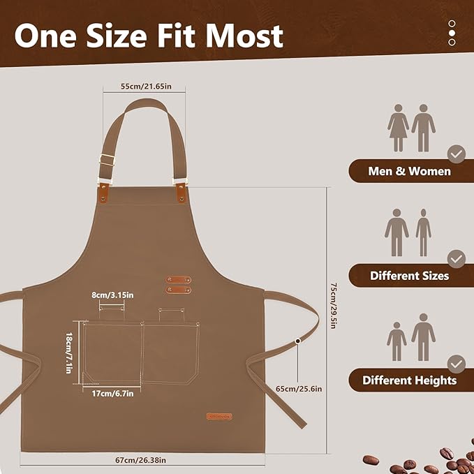 Chef Apron for Men Women with Pockets Adjustable Strap, Water Repellent Apron for Cooking, Baking