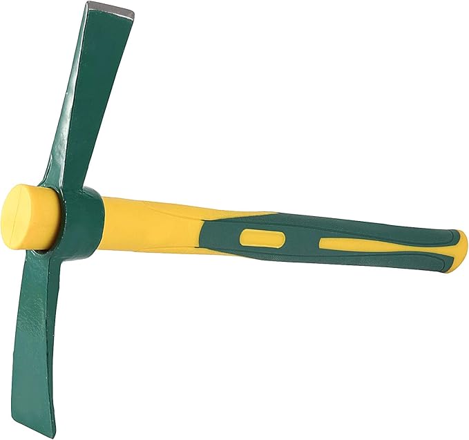 ZOENHOU 2 PCS 15 Inch Solid Pick Mattock, Forged Garden Pick Axe, Weeding Mattock Adze Hoe with Heavy-Duty Rubber Handle for Weeding Cultivating Camping
