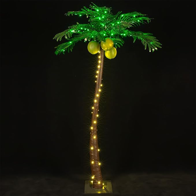 5ft Lighted Palm Tree 136 LED Lights with Glowing Coconuts - Dimmable, UL Certified, Waterproof - Ideal for Indoor and Outdoor Decoration