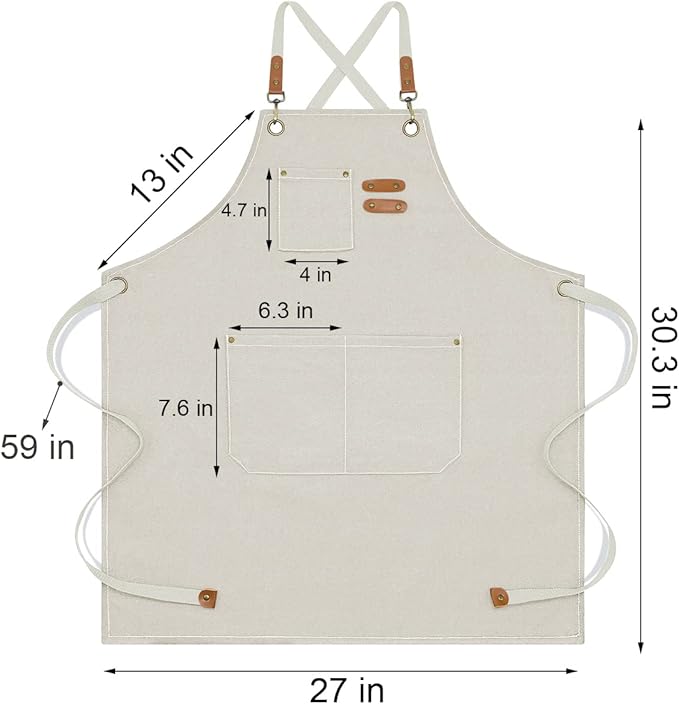 Apron for Men Women with Pockets Cotton Canvas Cross Back Heavy Duty Adjustable Work Apron