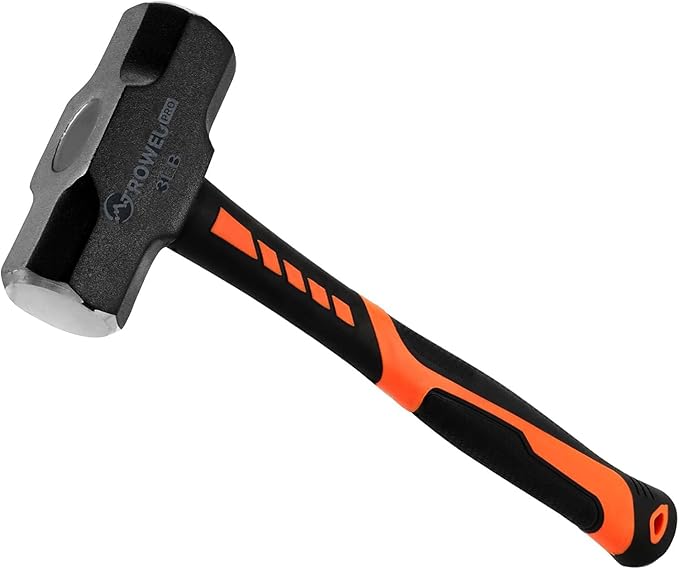 2 Pack 3lb Sledge hammer with 12.8 Inch Shock-Resistant Fiberglass Handle,Heavy Duty Drilling Crack Hammer with Forged Steel Head