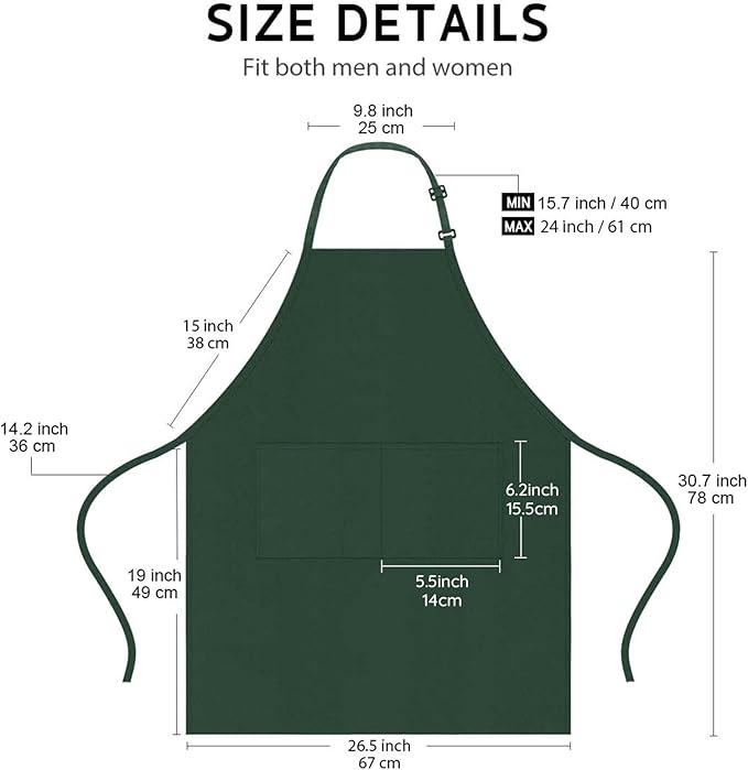 4 Pack Chef Apron, Waterproof Apron, Adjustable Apron with 2 Pockets for Men Women, Apron for Cooking Baking Restaurant(Green)