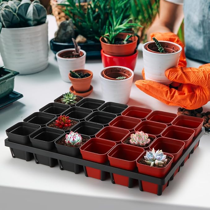 Square Nursery Pot Tray with 24 Cells, 5 Pack Plant Trays for Pots, Flower Pot Moving Tray, Plastic Planting Tray for Carrying Small Plant Pots(120 Cells in Total