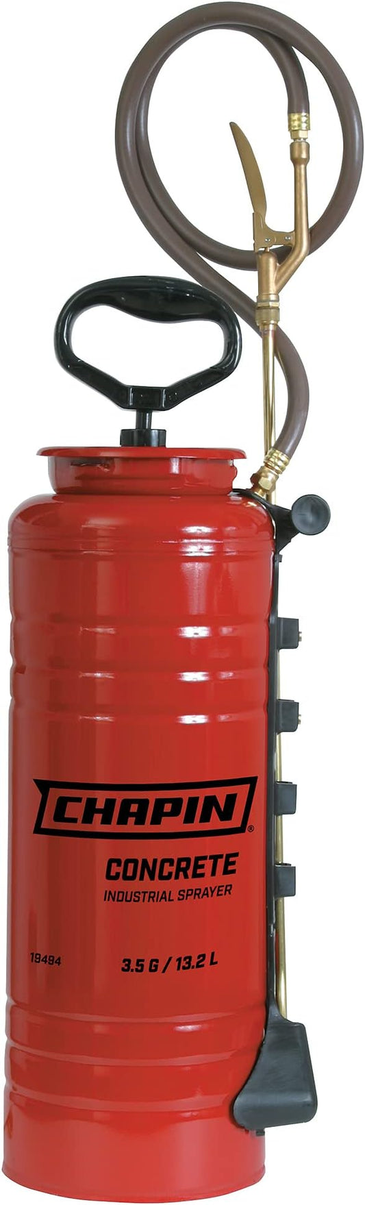 Chapin 19494 Made in USA 3.5 Gallon Tri-Poxy Industrial Open Head Sprayer for Professional Concrete Applications, Form Oils, Construction with All Brass Components, 3.5 gallons, Red