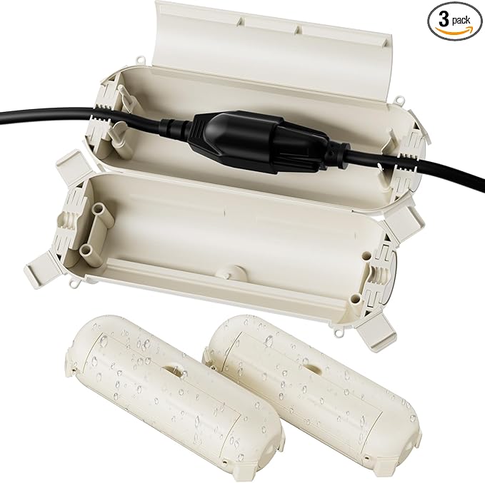 Flemoon [3 Pack] Outdoor Extension Cord Safety Cover with Waterproof Seal, Weatherproof Electrical Connection Box for Outdoor Outlet, Plug, Socket, Halloween, Christmas Holiday Decoration Light, White
