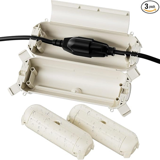 Flemoon [3 Pack] Outdoor Extension Cord Safety Cover with Waterproof Seal, Weatherproof Electrical Connection Box for Outdoor Outlet, Plug, Socket, Halloween, Christmas Holiday Decoration Light, White