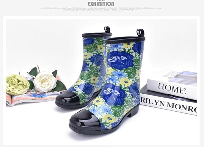 Women Half Calf Rubber Rainboots Leopard gerbera Red Floral Printed Waterproof Rubber Garden rain footwear