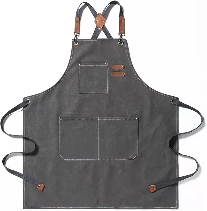 Tosewever Canvas Cross Back Chef Cotton Aprons for Men Women with Large Pockets