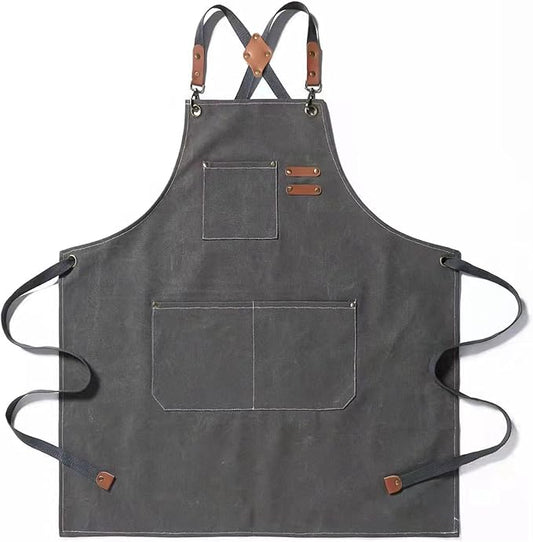 Tosewever Canvas Cross Back Chef Cotton Aprons for Men Women with Large Pockets