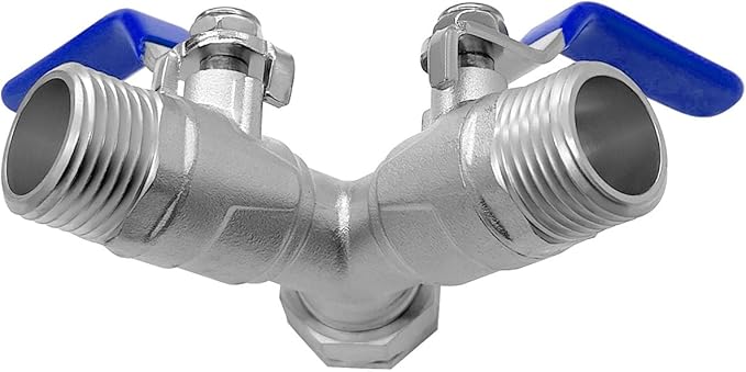 Beduan 304 Stainless Steel Hose Splitter 2 Way Y Garden Hose Bib Splitter with Long Handle Water Hose Ball Shut Off Valve 3/4 GHT Threaded(Pack of 2)