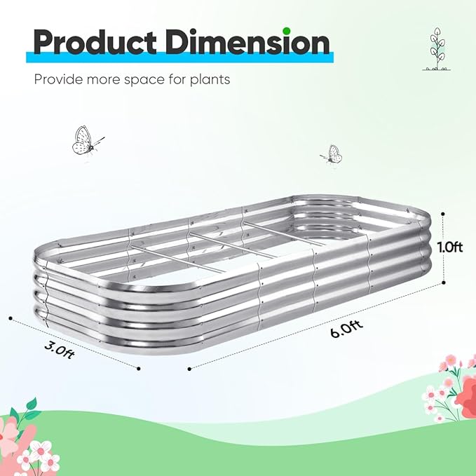 Quictent Galvanized Raised Garden Bed Kit, 6x3x1ft Oval Large Metal Outdoor Planting Box, Ground Planter Strengthened by Crossbar, Silver