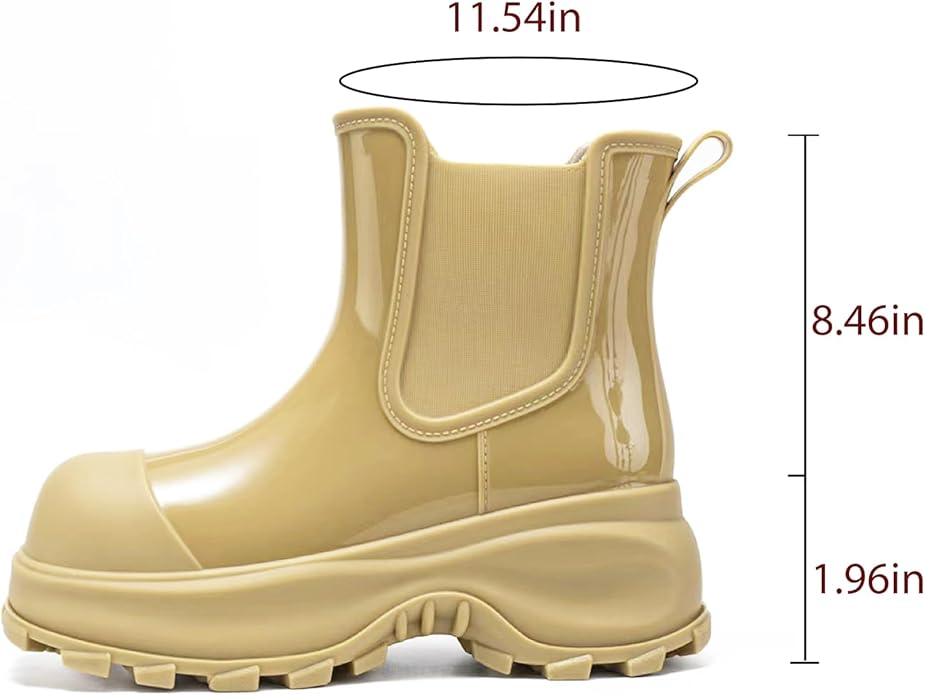 Women'S Waterproof Chunky Platform Chelsea Rain Boots Fashion Big Toe Comfort Slip-On Block Heel Outdoor Garden Work Ankle Boots Casual Lug Sole Non-Slip Combat Booties