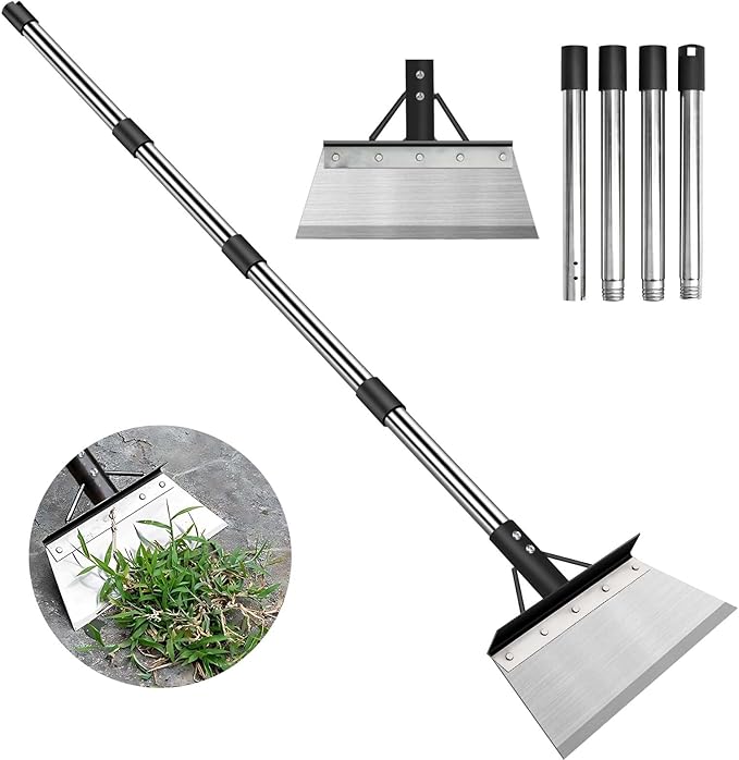 Multifunctional Garden Cleaning Shovel, Heavy Duty Steel Flat Shovel with 59" Adjustable Handle, Floor Scraper, Outdoor Spade Tool for Weeding, Lawn Edging, Digging, Ice Removal