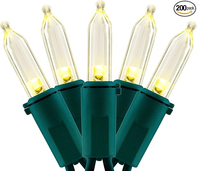 YULETIME 200 Count Warm White LED Christmas Lights, 66 Feet Green Wire UL Certified Commercial Grade Holiday String Light Set (Warm White)