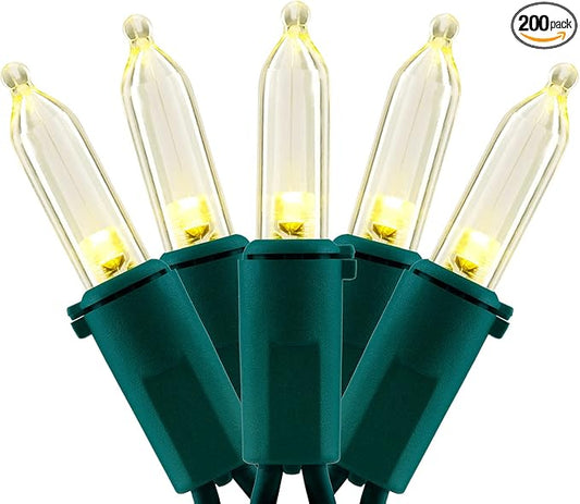 YULETIME 200 Count Warm White LED Christmas Lights, 66 Feet Green Wire UL Certified Commercial Grade Holiday String Light Set (Warm White)