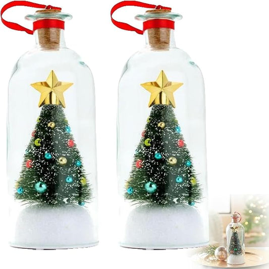Christmas Tree Message in a Bottle,Recordable Christmas Tree Voice Message Bottle Ornament,with Playback Cork,Snowy Scene in Vintage Bottle,Unique Christmas Festive Gift (2)