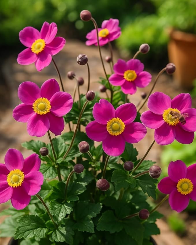Perennial Farm Anemone x Hybrida Fantasy™ 'Red Riding Hood' – Live Windflower in #1 Container, Bright Rose-Pink Blooms, Compact Habit, Long Blooming, Deer Resistant, Great for Borders & Shade Gardens