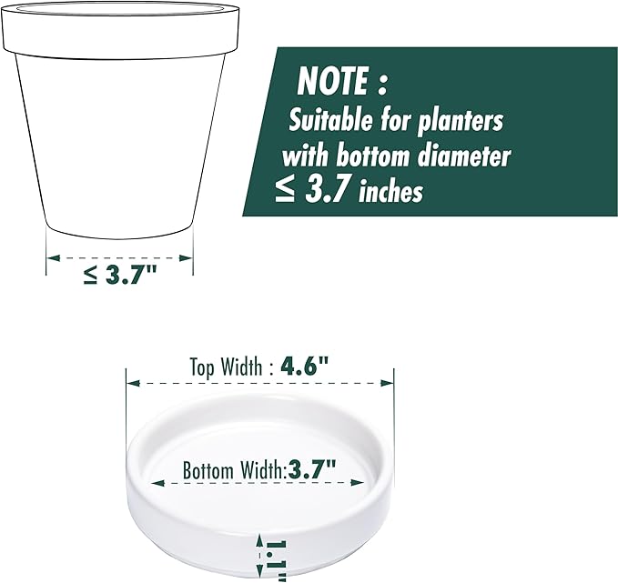 D'vine Dev Modern Round 3.7 Inch Ceramic Plant Pot Saucer, Planter Pot Drainage Tray for Indoor Plants, Matte White, 97-T-A-1