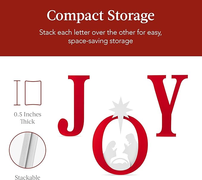 Best Choice Products 46in Outdoor JOY Christmas Nativity Decoration, 3 Piece Yard Decor Sign Holy Weather Resistant PVC Silhouette for Garden - Red/White