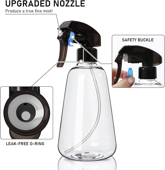 Spray Bottle 2 Pack, 16oz - Ultra Fine Mist, Plant Mister Hair Misting Empty Spray Bottles Indoor, Leak Proof Water Sprayer for Planting, Hair Care, Essential Oils, Cleaning Solutions (Clear)