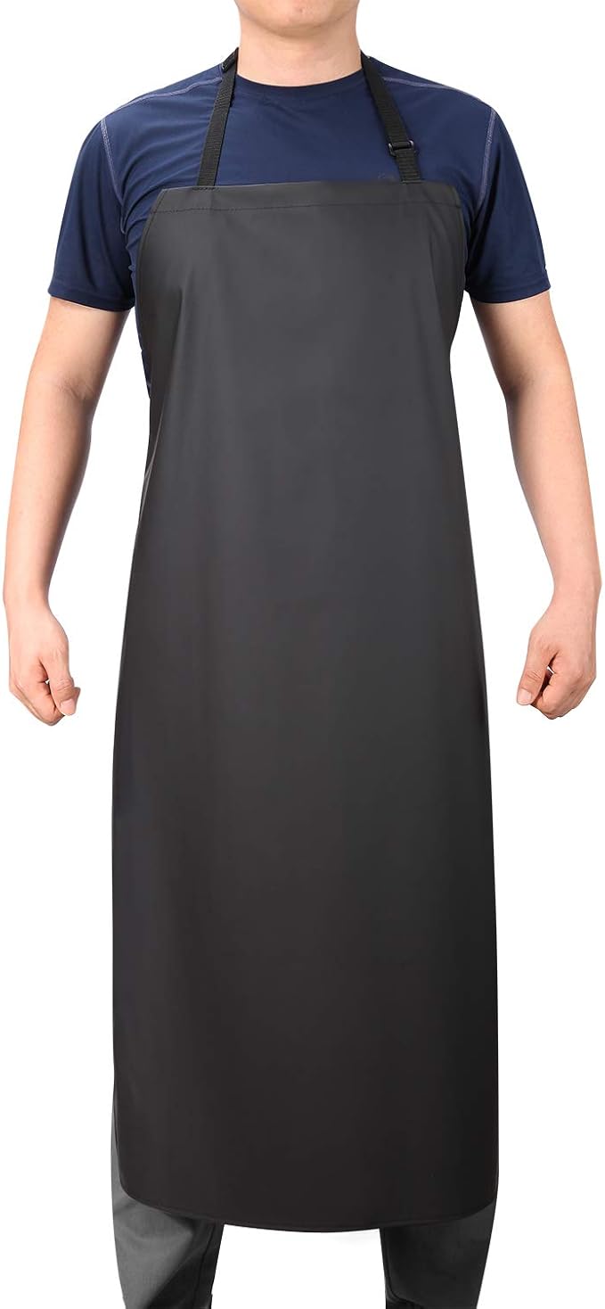 VWELL Vinyl Rubber Waterproof Apron, 41.5''Chemical Resistant Apron for Dishwashing, Lab Work, Butcher, Gardening, Dog Grooming PVC No Pocket