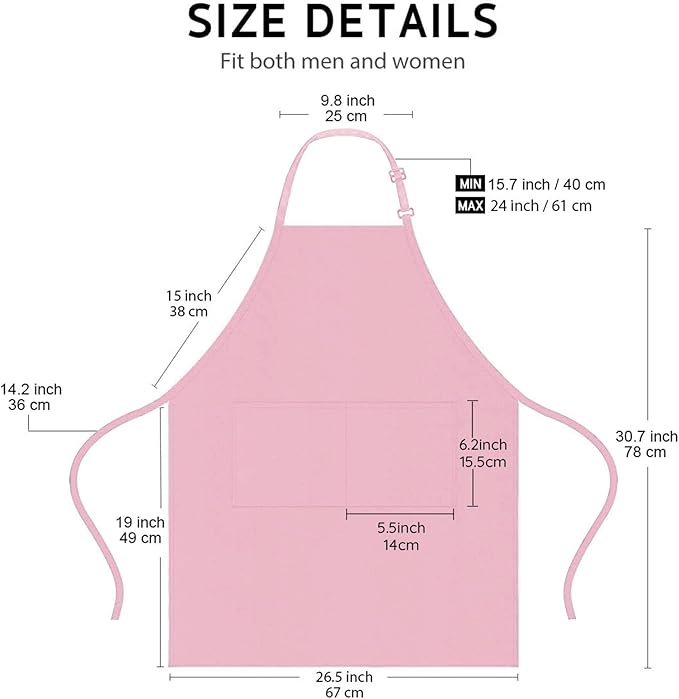 4 Packs Chef Apron with 2 Pockets, Waterproof Adjustable Apron for Men Women Perfect for Kitchen Cooking Baking Gardening Restaurant BBQ Coffee House, Professional Apron (Pink)