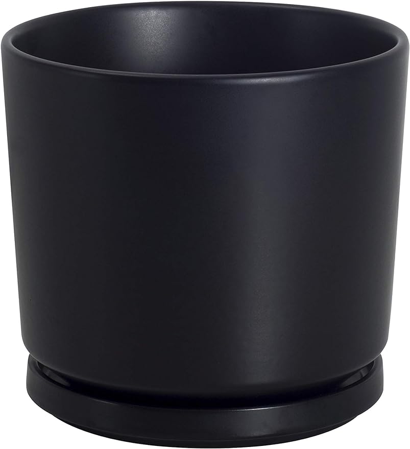Ekirlin 9 inch Plant Pots,Ceramic Flower Planters Indoor,Modern Succulents Containers with Drain Hole Saucer,Decorate Home,Office & Outdoor (Black)
