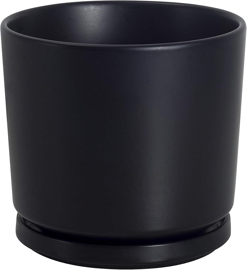 Ekirlin 5 inch Plant Pots,Ceramic Flower Planters Indoor,Modern Succulents Containers with Drain Hole Saucer,Decorate Home,Office & Outdoor (Black)