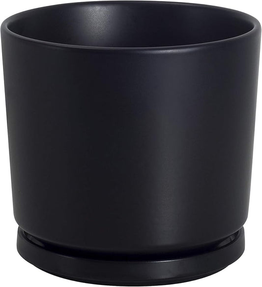 Ekirlin 5 inch Plant Pots,Ceramic Flower Planters Indoor,Modern Succulents Containers with Drain Hole Saucer,Decorate Home,Office & Outdoor (Black)