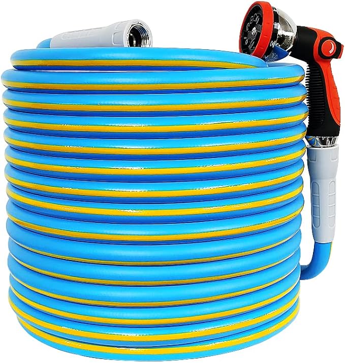 HQMPC Hose Garden Hose With 5/8 in. x 50 ft., Water Hose Heavy Duty Durable Material Water Hose with Solid Fittings (BLUE)