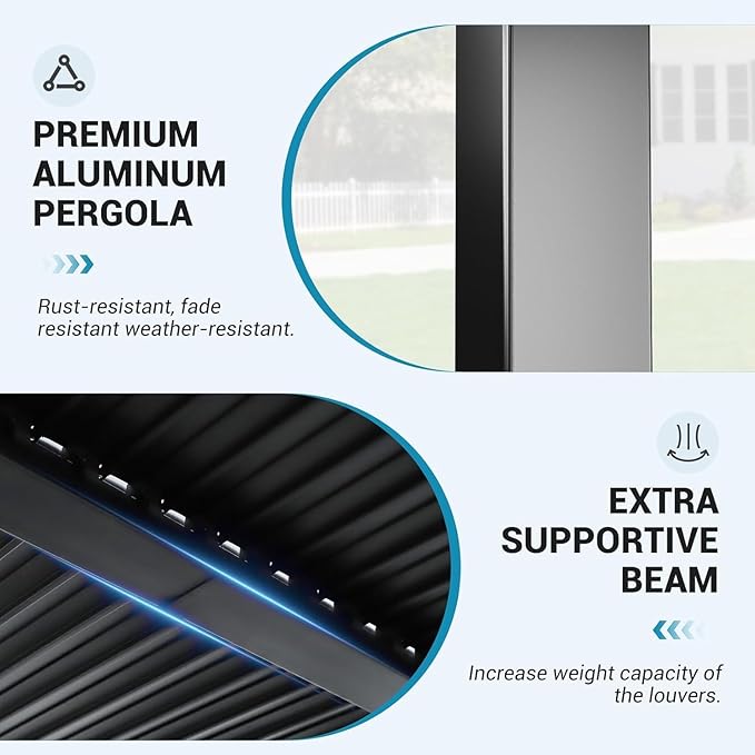 LVUYOYO Outdoor Louvered Pergola 10' x 20', Patio Aluminum Pergola with Adjustable Roof, Waterproof Metal Gazebo for Backyard, Garden, Deck (Black)