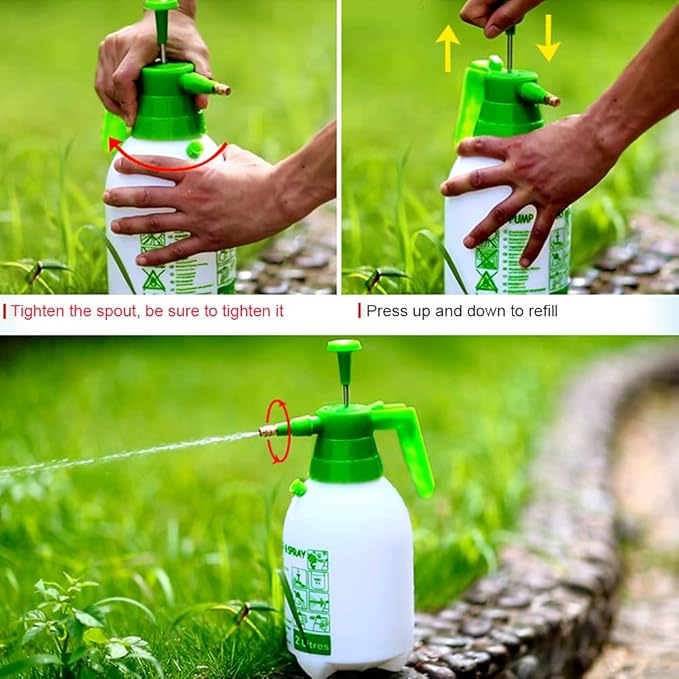 JoyTube Garden Pump Sprayer 68 oz/0.5 Gallon Hand Held Pressure Bottle Brass Adjustable Nozzle Large Capacity Water Weed Flower Plant Mister Lawn Home Washing Spray 2L with Safety Valve(Green)