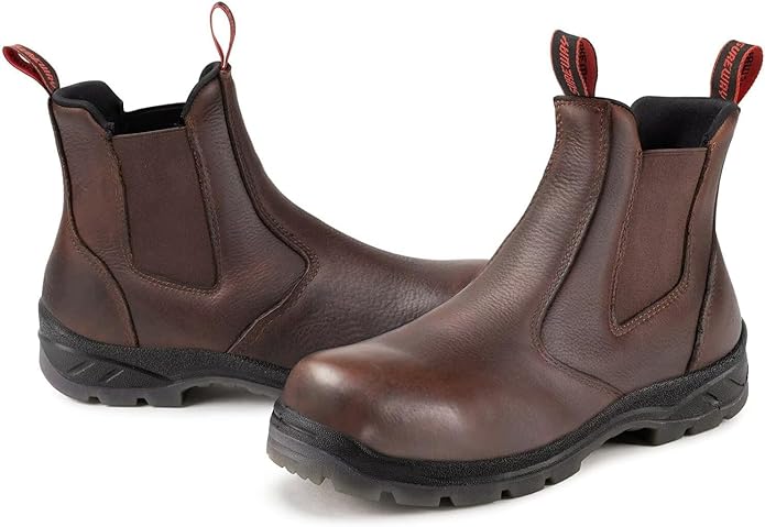 SUREWAY Men's Slip-On Work Boots for Men,Full Grain Leather,Anti-Static,Water/Slip Resistant,Fire Station Mechanic Industrial Construction Safety Boots/Shoes for Men