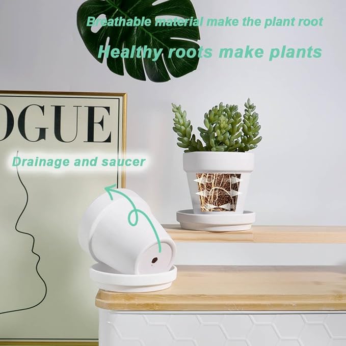 vensovo 3 inch White Terracotta Clay Pots for Plants with Saucer - 12 Pack Small Terra Cotta Planter Great for Garden Windowsill Indoor & Outdoor Wedding Favors Gifts