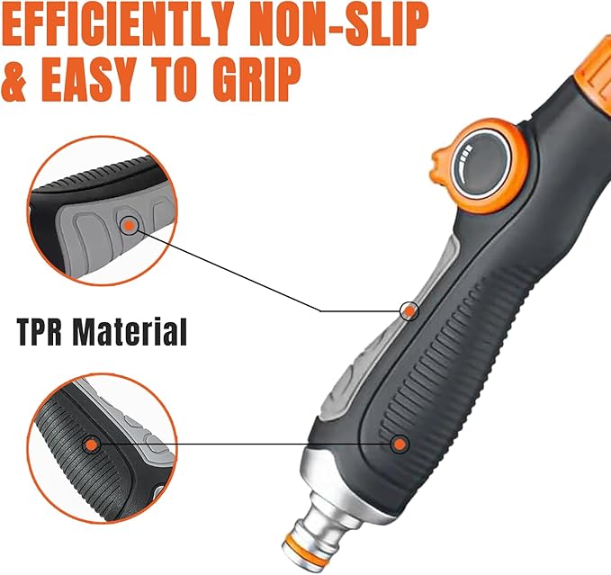 Metal Garden Hose Wand,15 Inch Adjustable Watering Wand with 8 Spray Patterns,180° Rotating Long Garden Hose Nozzle Sprayer with Thumb Flow Control for Plants, Lawn, Car Washing and Irrigation