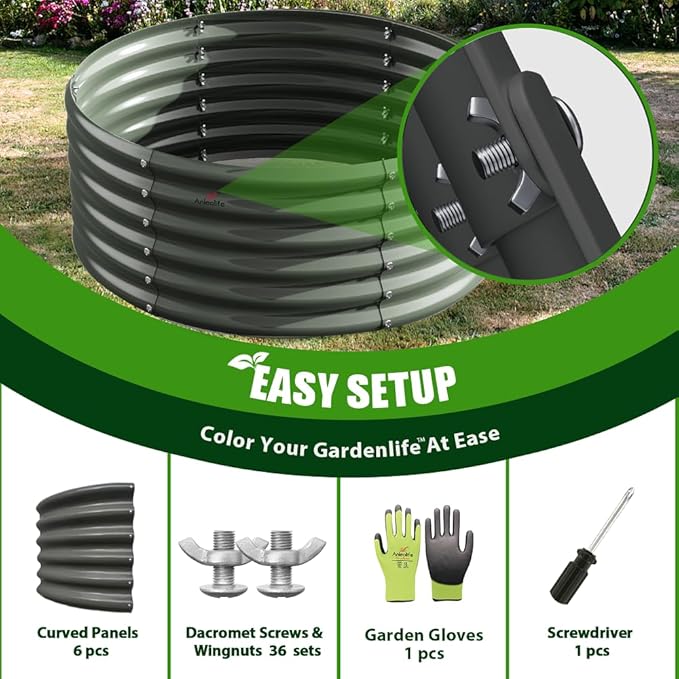 A ANLEOLIFE 2-Pack 4ft x 18” Tall Galvanized Raised Garden Beds Outdoor, Round Metal Planter Box for Planting Vegetables Flowers Herb, Anti-Rust & Easy-Setup, Quartz Grey