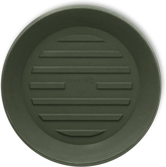 Crescent Garden Universal Round Planter Saucer – Heavy-Duty Plastic Drainage Tray for Indoor & Outdoor Use – Fits Pots with 8" Base (11" Total Outer Diameter) - Olive Green