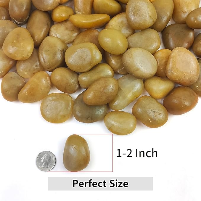 20lbs Yellow River Rocks for Landscaping, 1-2 Inch Natural Pebbles for Indoor Plants, High Polished Decorative Stones Vase Filler Fish Tank Aquariums Garden