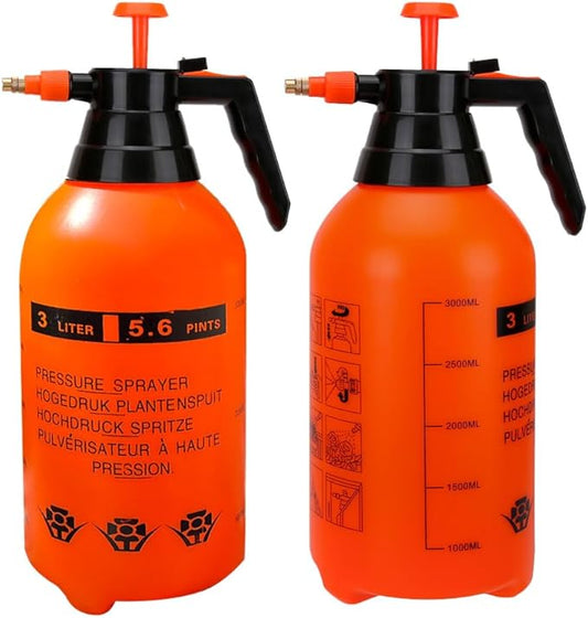 3L Garden Pump Sprayer 2Pack Hand-held Pressure Water Spray Bottle with Adjustable Brass Nozzle, Hand Pump Sprayer for Plants and Other Cleaning Solutions (Orange)