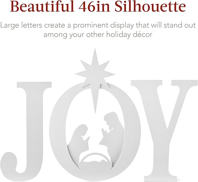 Best Choice Products 46in Outdoor JOY Christmas Nativity Decoration, 3 Piece Yard Decor Sign Holy Weather Resistant PVC Silhouette for Garden - White