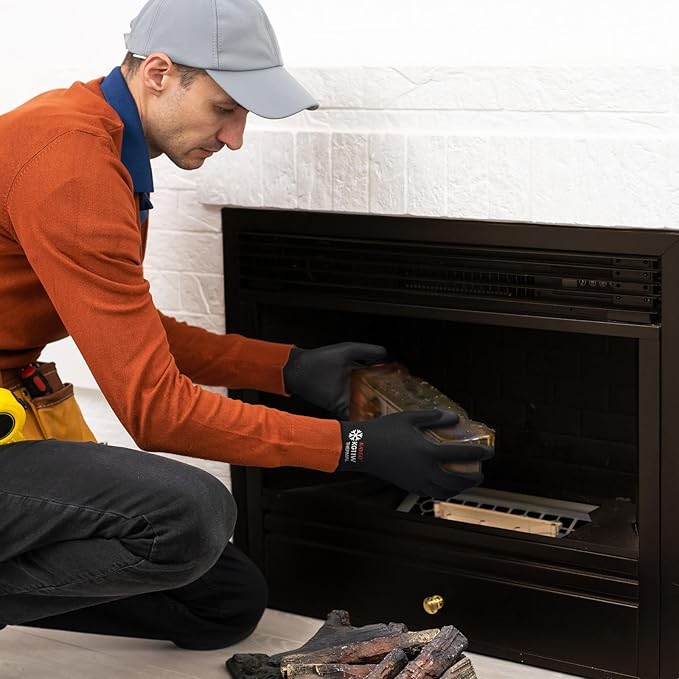 KAYGO Winter Work Gloves for Men and Women, 12 Pairs Thermal Insulated Safety Work Gloves PU Coated, Smooth Grip on Palm & Fingers,Ideal for Freezer Work,Black,XL