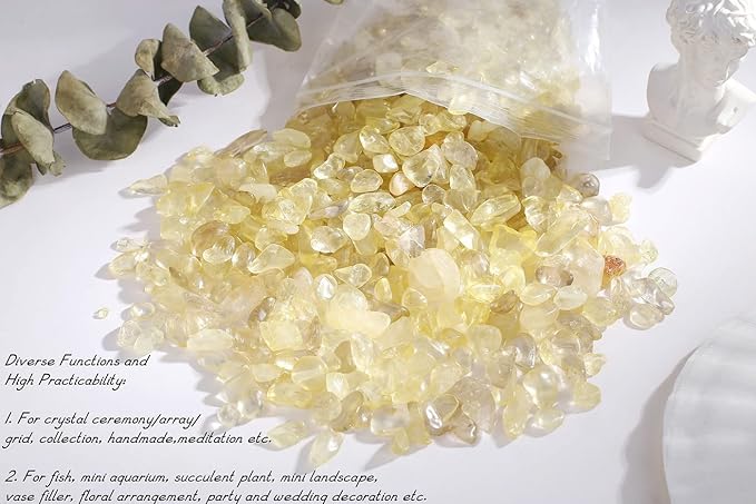 0.55lb Citrine Crystals Quartz Tumbled Stones Chips Stone Crushed Crystal Natural Irregular Polished Rocks Gem Gravel Home Decoration Aquarium Tank Succulent Plants Vase Filler Landscape Bottom 250G