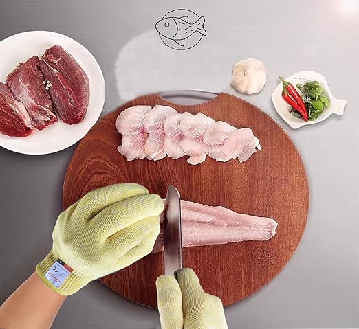 Cut Resistant Gloves, 2 Pairs of Cut Proof Gloves for Kitchen, Oyster Shucking, Fish Fillet Processing, Carving Wood and Gardening (Medium, Yellow)