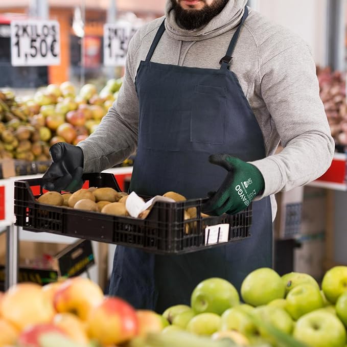 KAYGO Safety Work Gloves PU Coated,12 Pairs KG11PB Seamless Knit Glove for Men and Women, with Smooth Grip on Palm and Fingers, Ideal for General Duty Work (X-Large,Dark Green)