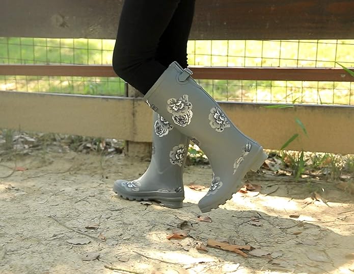 Rongee Rain Boots for Women Waterproof Garden Outdoor Mud Boots Printed with Adjustable Buckle