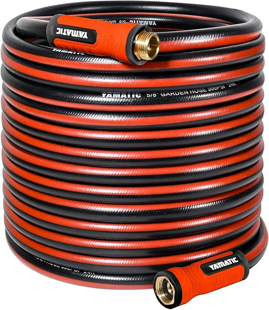 YAMATIC Garden Hose 100ft x 5/8", Ultra Durable Water Hose with Swivel Handle, Kink Resistant, Soild Brass 3/4" Connection Fittings, Leak Proof for Gardening, Agriculture, Car Wash, Lawn, Black