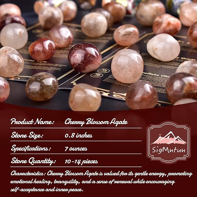 Polished Stone Set Cherry Blossom Agate Crystals, 0.8" Handpicked Tumbled Gemstones Rocks, Pebbles for Reiki, Chakra, Healing, Home Decor