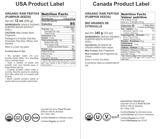 Food to Live Organic Raw Pepitas, 12 Ounces — Non-GMO, Pumpkin Seed Kernels, Unsalted, No Oil, No Shell, Vegan, Kosher, Bulk. Keto Snack.